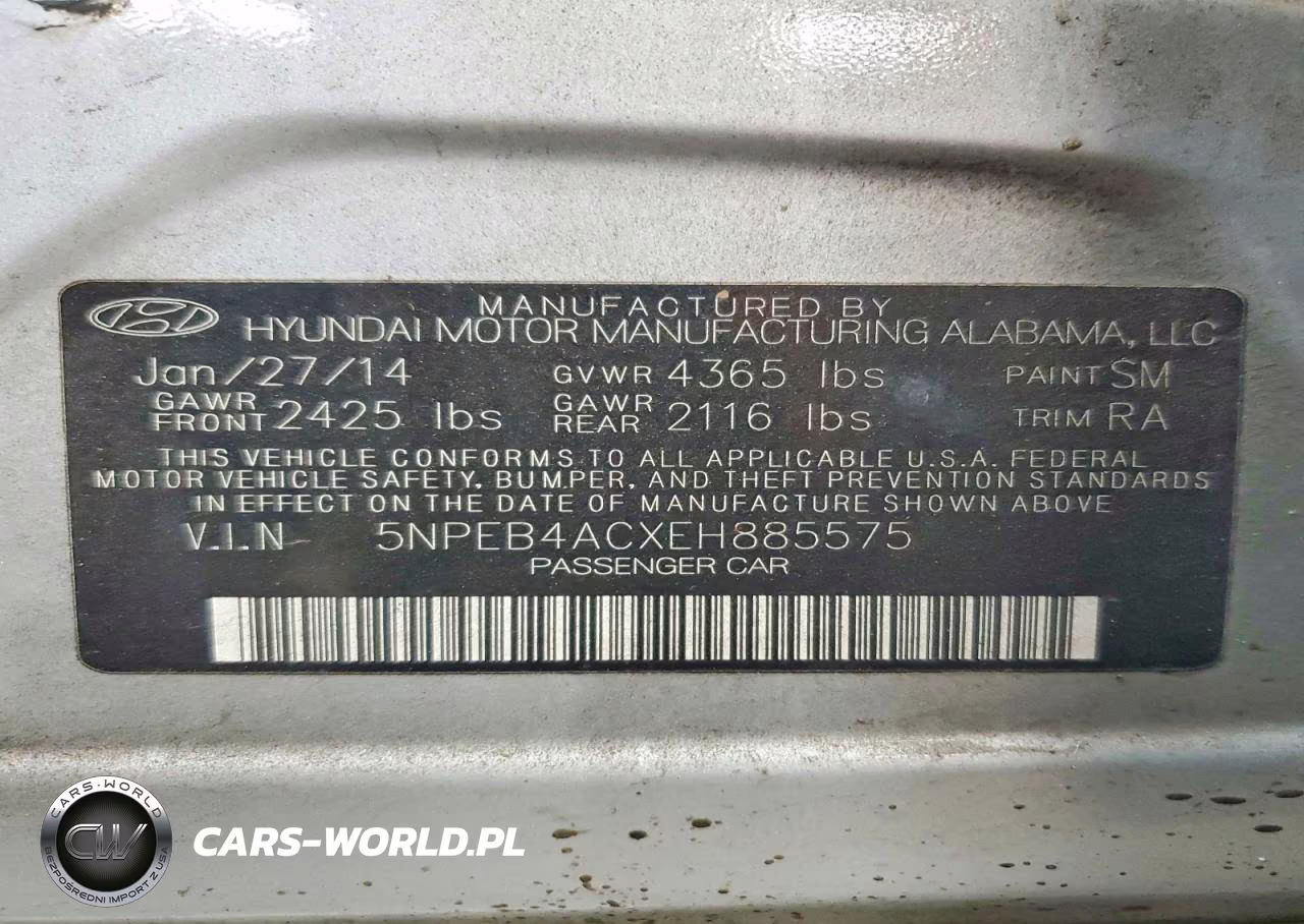 2014 Hyundai Sonata Gls VIN:5NPEB4ACXEH885575 - 12