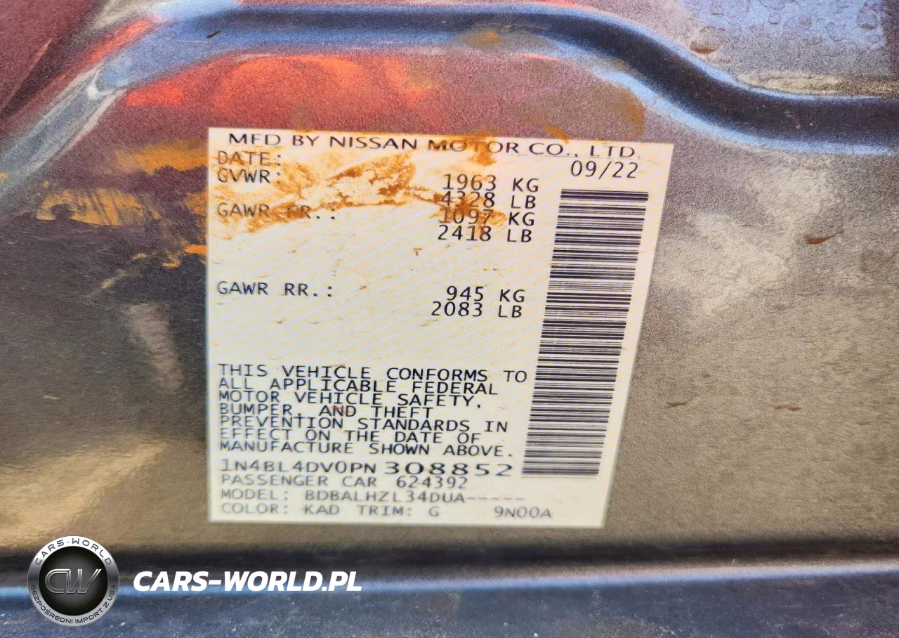 2023 Nissan Altima Sv VIN:1N4BL4DV0PN308852 - 12