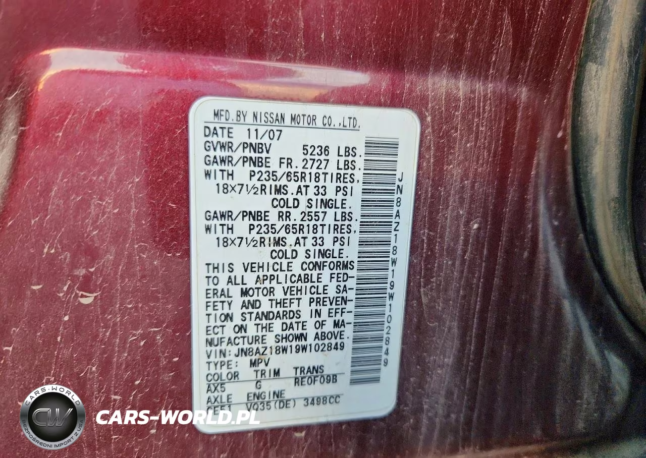 2009 Nissan Murano S VIN:JN8AZ18W19W102849 - 13