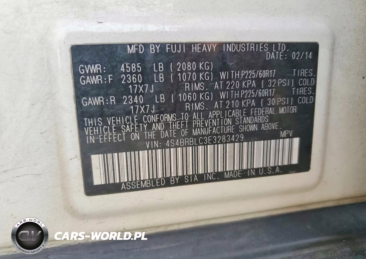 2014 Subaru Outback 2.5I Limited VIN:4S4BRBLC3E3283429 - 12