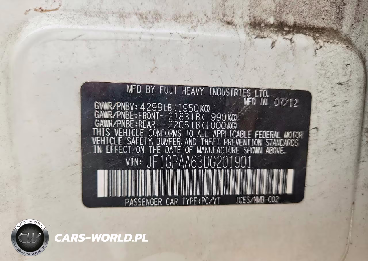 2013 Subaru Impreza VIN:JF1GPAA63DG201901 - 12