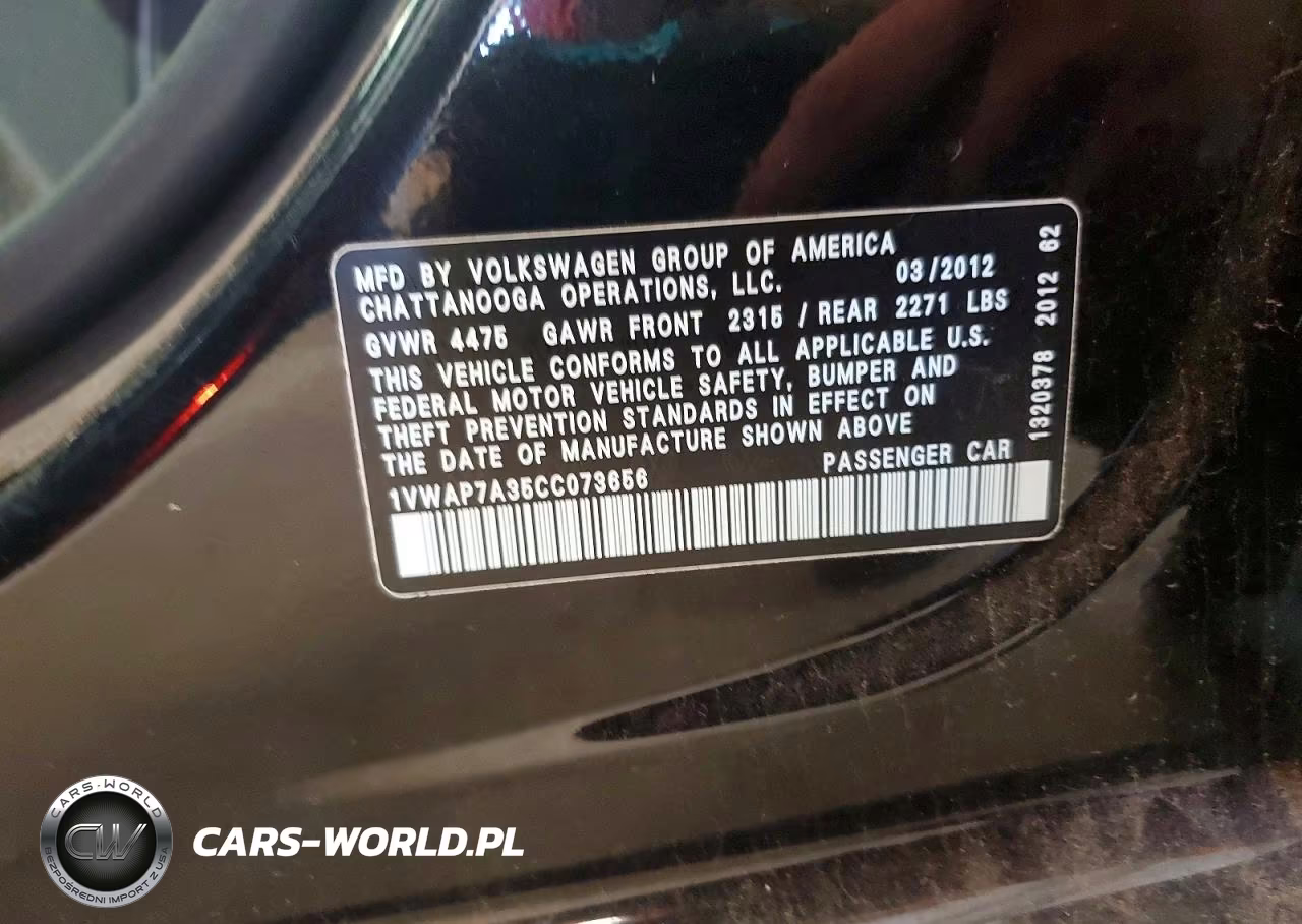2012 Volkswagen Passat S VIN:1VWAP7A35CC073656 - 12