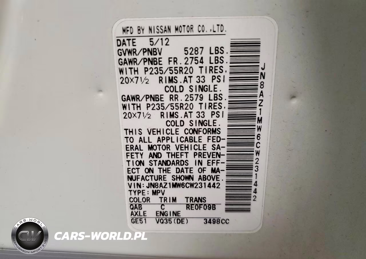 2012 Nissan Murano S VIN:JN8AZ1MW6CW231442 - 13