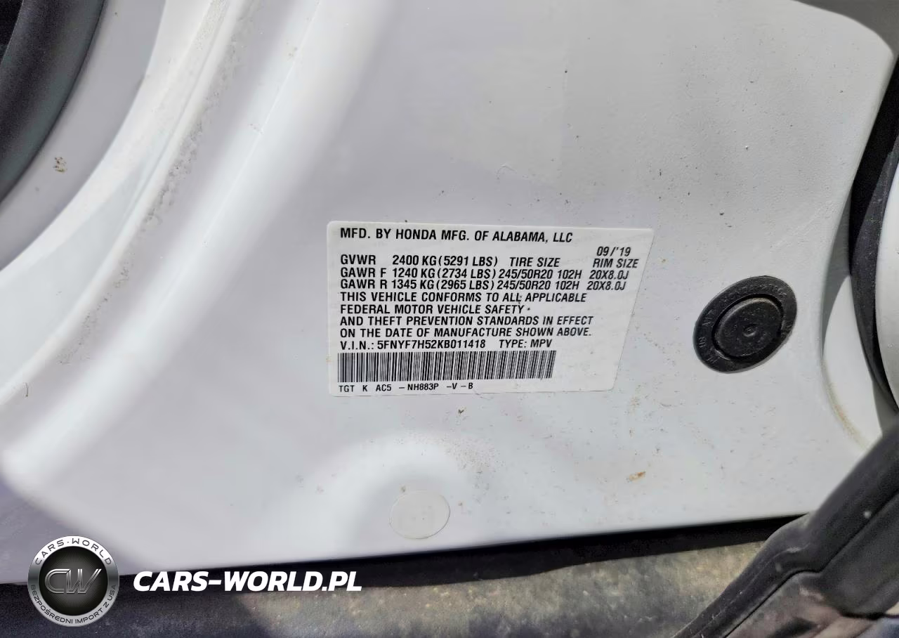 2019 Honda Passport Exl VIN:5FNYF7H52KB011418 - 13