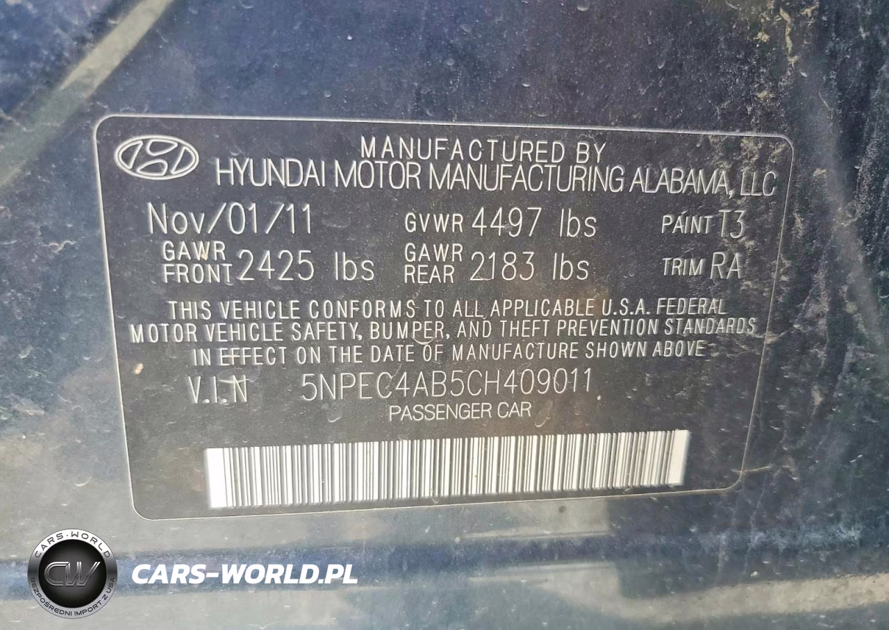 2012 Hyundai Sonata Se 2.0T VIN:5NPEC4AB5CH409011 - 12
