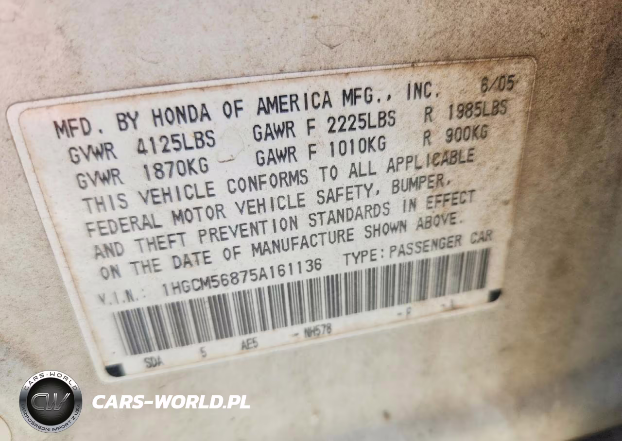 2005 Honda Accord Ex VIN:1HGCM56875A161136 - 12
