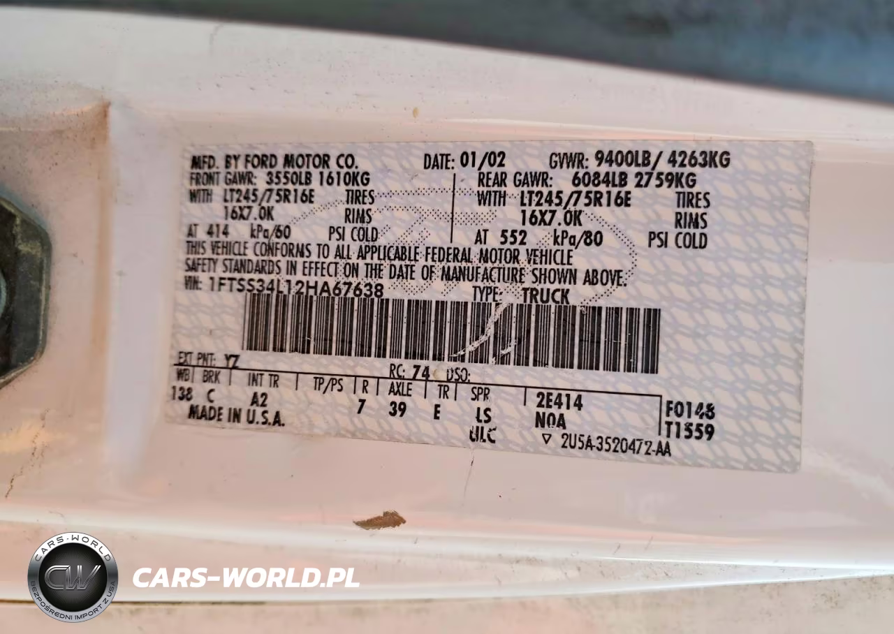 2002 Ford Econoline E350 Super Duty Van VIN:1FTSS34L12HA67638 - 13