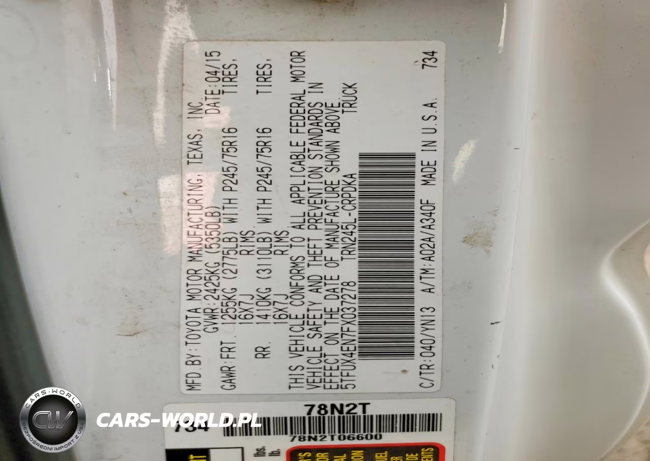 2015 Toyota Tacoma Base VIN:5TFUX4EN7FX037278 - 12