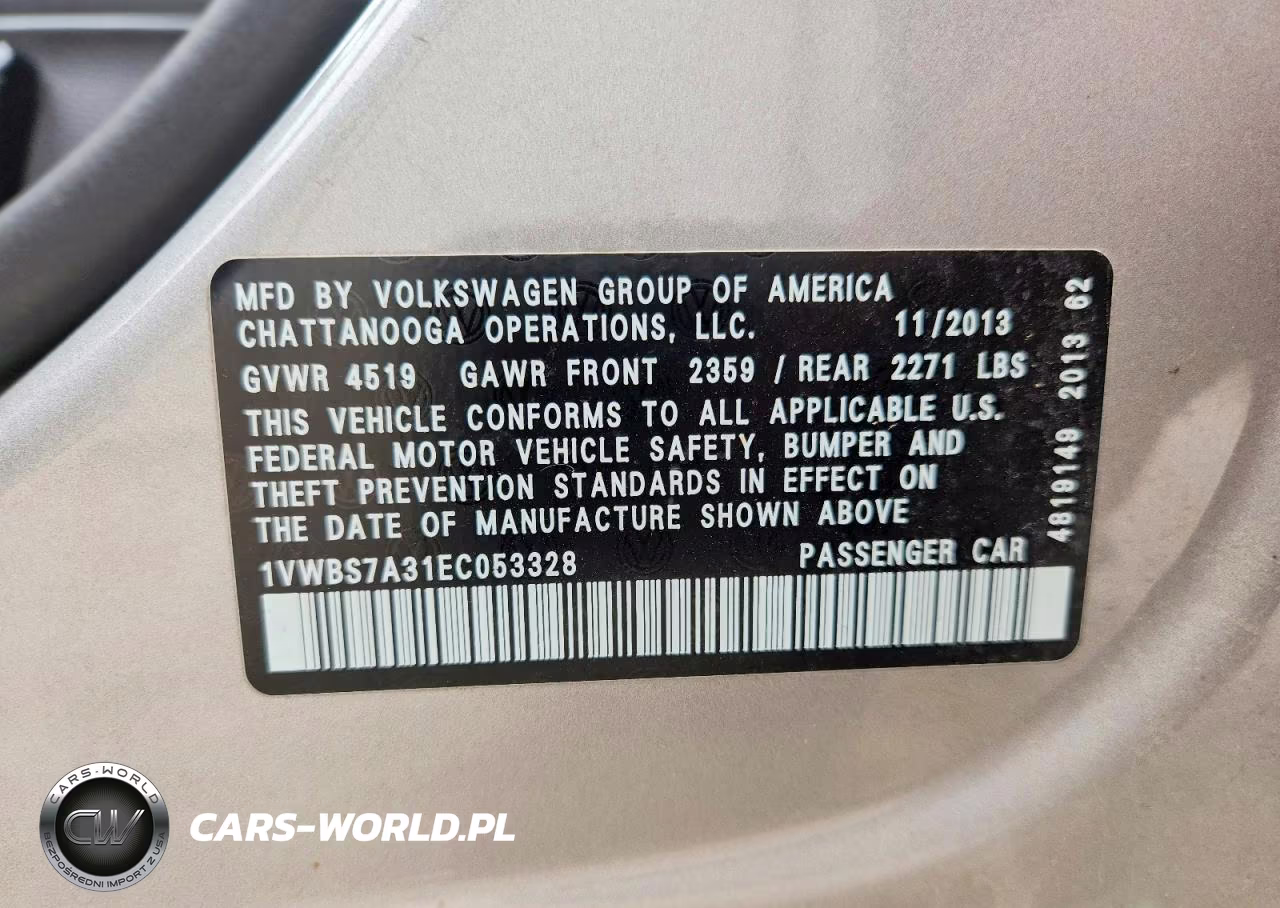 2014 Volkswagen Passat Se VIN:1VWBS7A31EC053328 - 12
