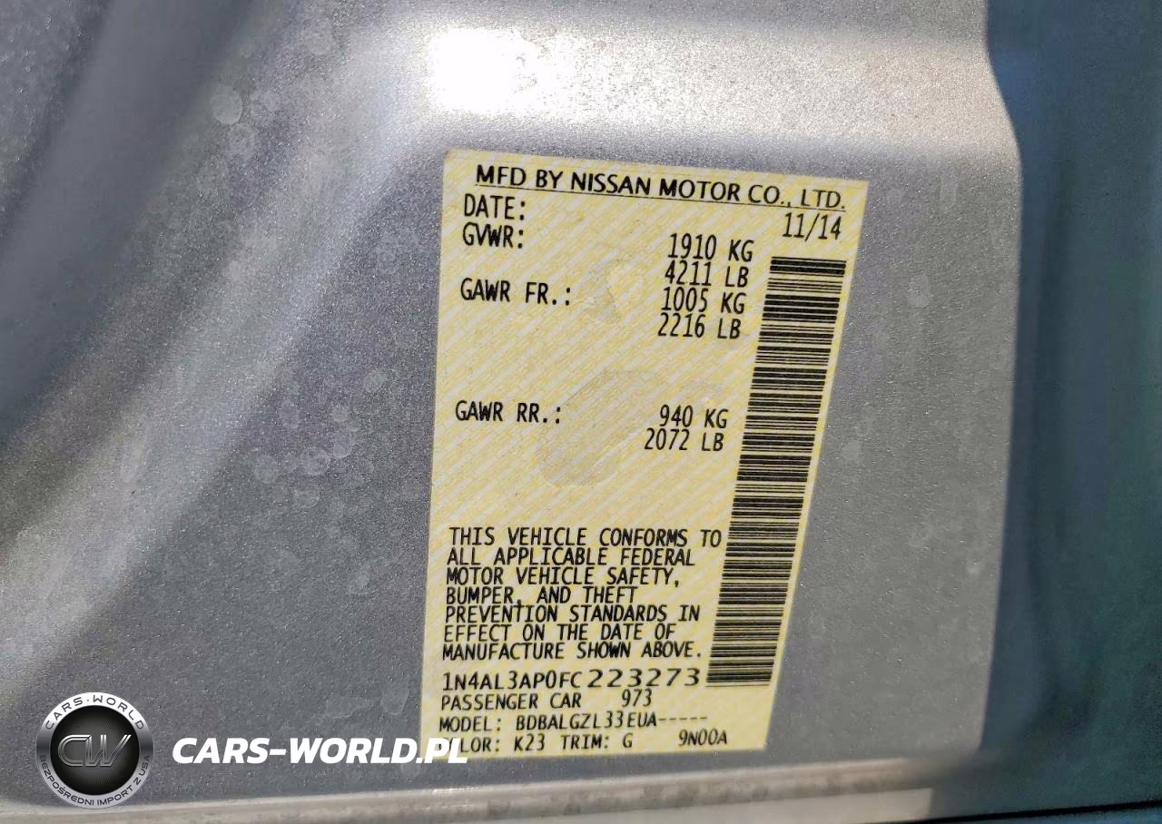 2015 Nissan Altima 2.5 S VIN:1N4AL3AP0FC223273 - 12
