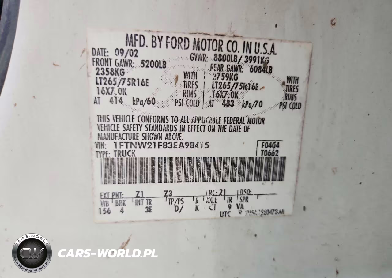 2003 Ford F250 Super Duty VIN:1FTNW21F83EA98415 - 12