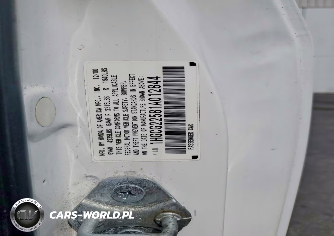 2001 Honda Accord Ex VIN:1HGCG22581A012844 - 12