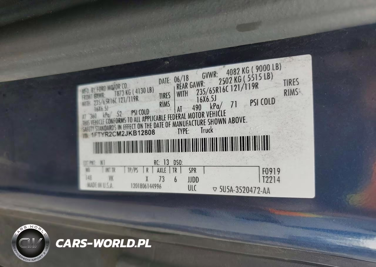 2018 Ford Transit T-250 VIN:1FTYR2CM2JKB12808 - 14