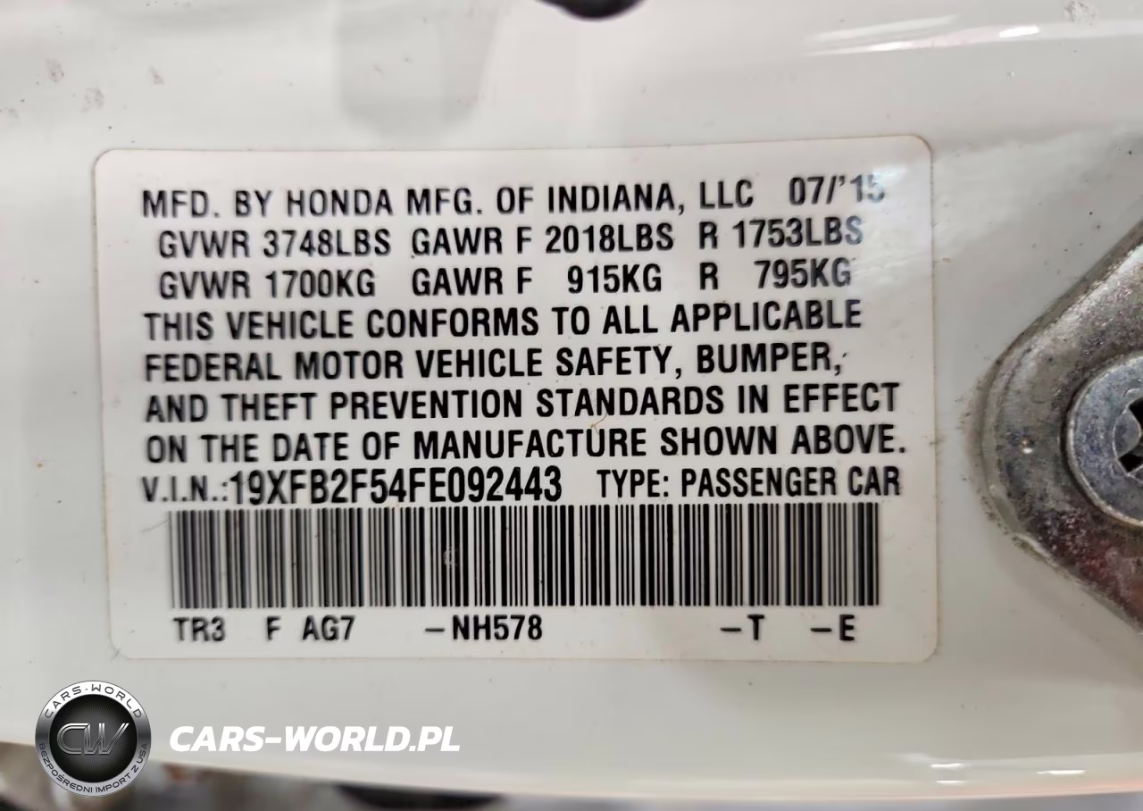 2015 Honda Civic Lx VIN:19XFB2F54FE092443 - 12