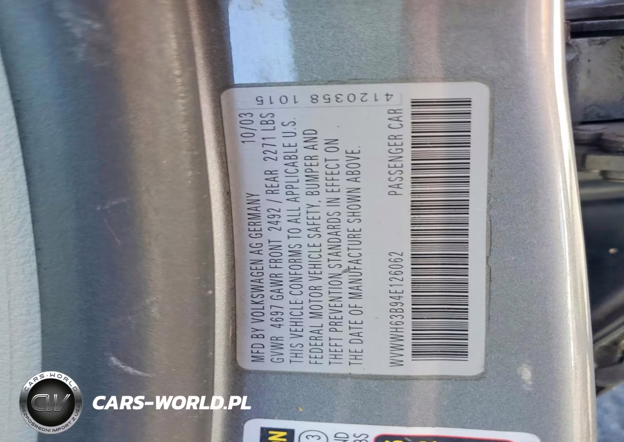 2004 Volkswagen Passat Glx VIN:WVWWH63B94E126062 - 12