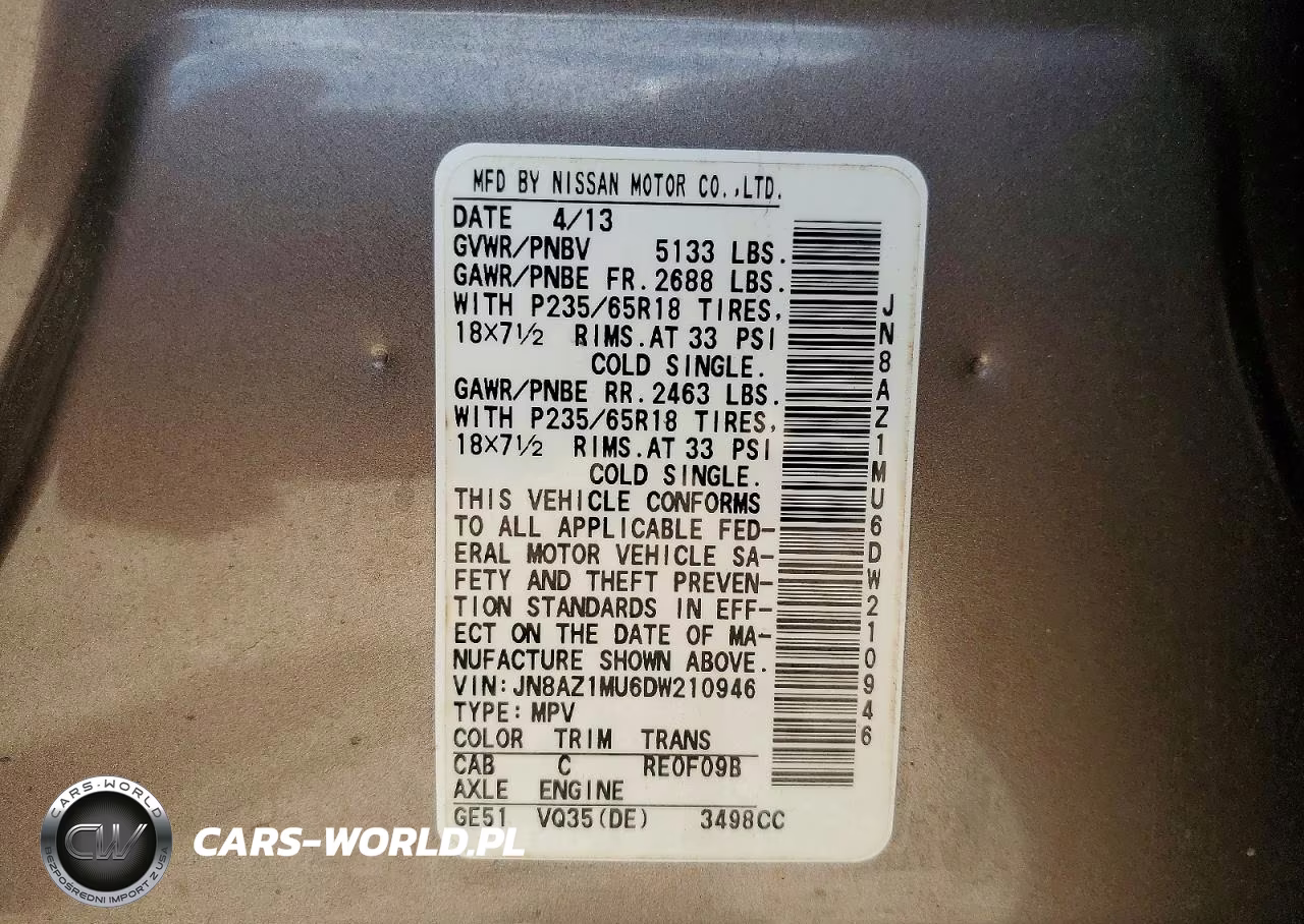 2013 Nissan Murano S VIN:JN8AZ1MU6DW210946 - 13