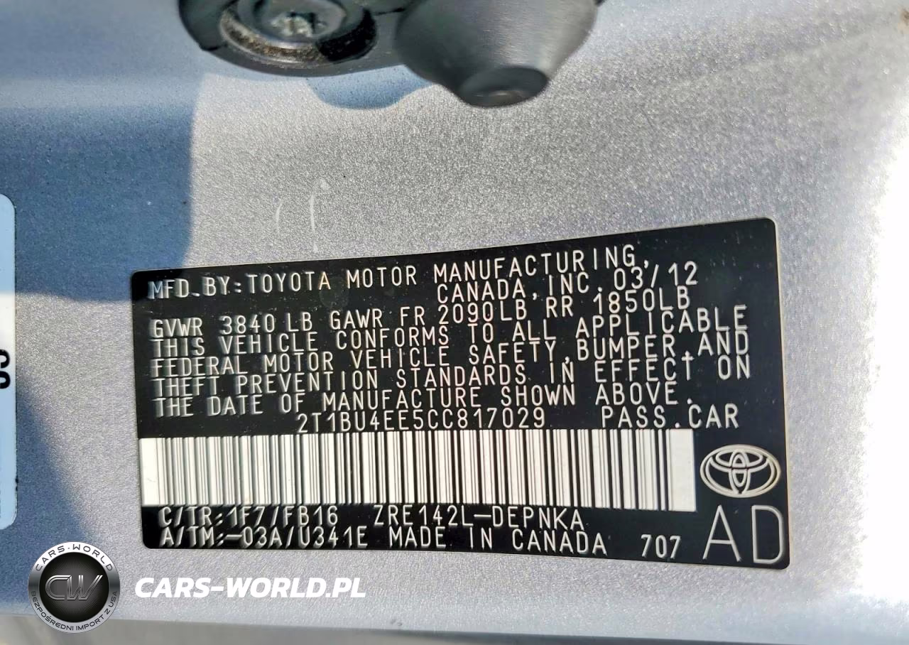 2012 Toyota Corolla Le VIN:2T1BU4EE5CC817029 - 12