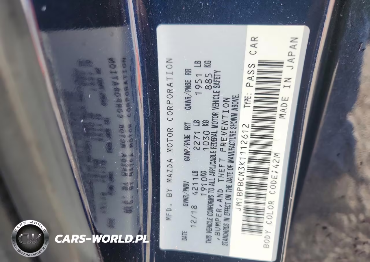 2019 Mazda 3 VIN:JM1BPBCM3K1112612 - 12