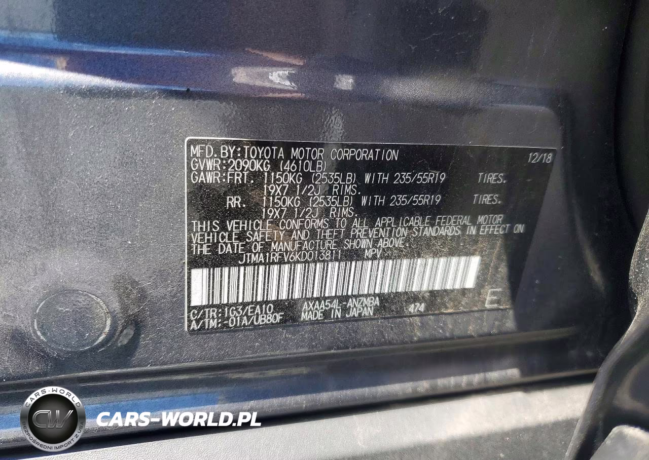 2019 Toyota Rav4 Xle Premium VIN:JTMA1RFV6KD013811 - 13
