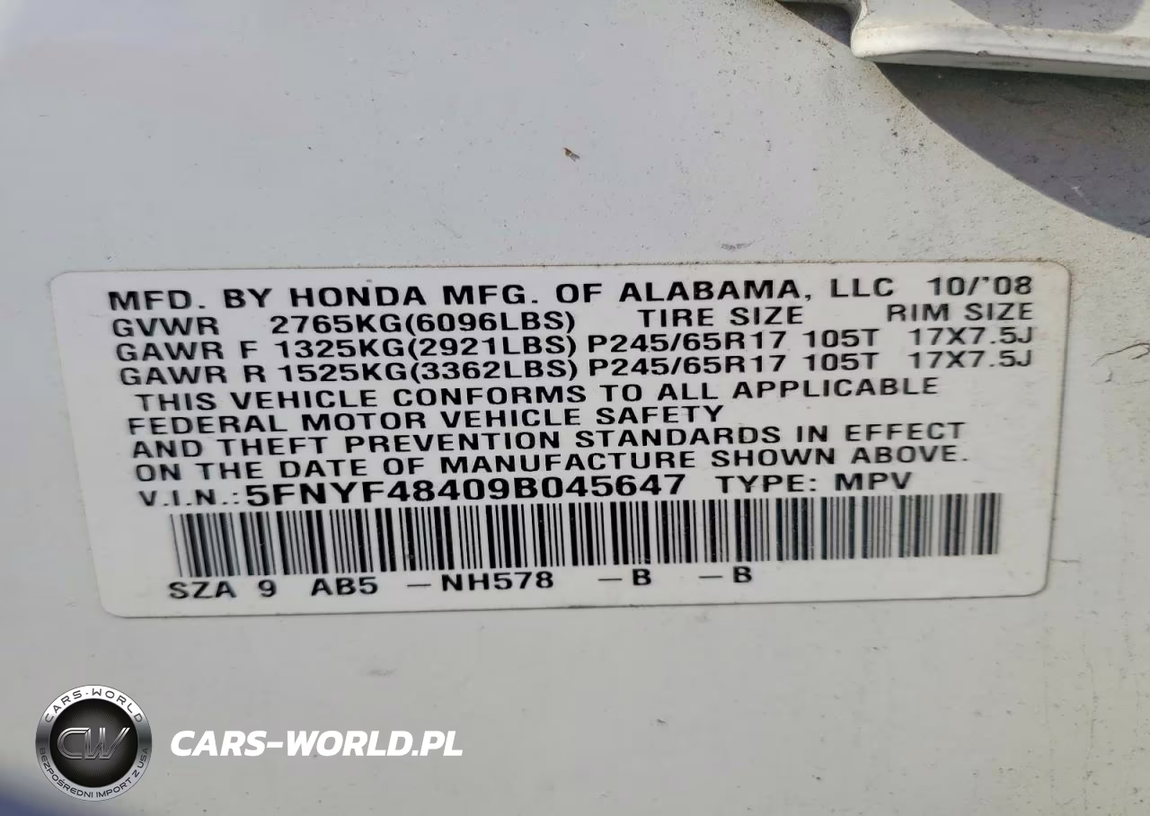 2009 Honda Pilot Ex VIN:5FNYF48409B045647 - 13