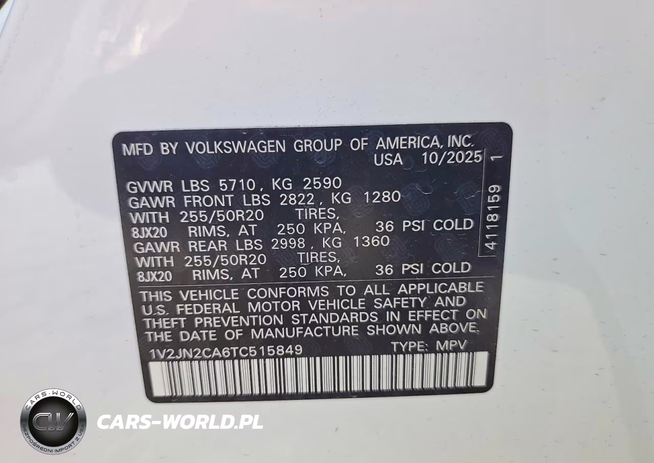 2026 Volkswagen Atlas Se VIN:1V2JN2CA6TC515849 - 13