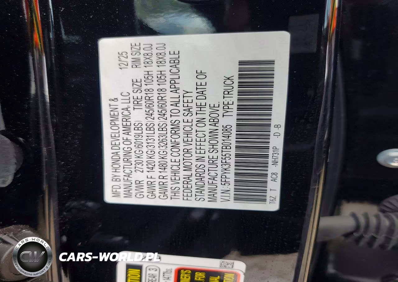 2026 Honda Ridgeline Rtl VIN:5FPYK3F55TB014085 - 12
