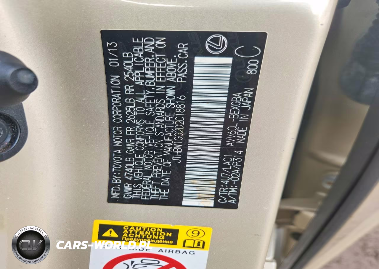 2013 Lexus Es 300H VIN:JTHBW1GG2D2018816 - 12