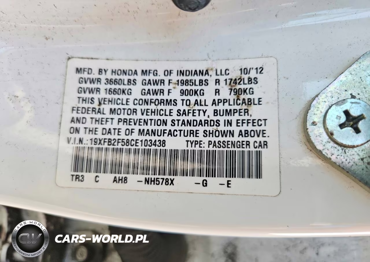 2012 Honda Civic Lx VIN:19XFB2F58CE103438 - 12