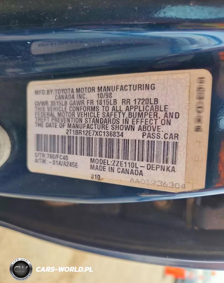 1999 Toyota Corolla Ve VIN:2T1BR12E7XC136834 - 12