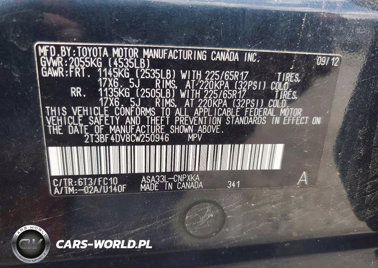 2012 Toyota Rav4 Base VIN:2T3BF4DV8CW250946 - 13