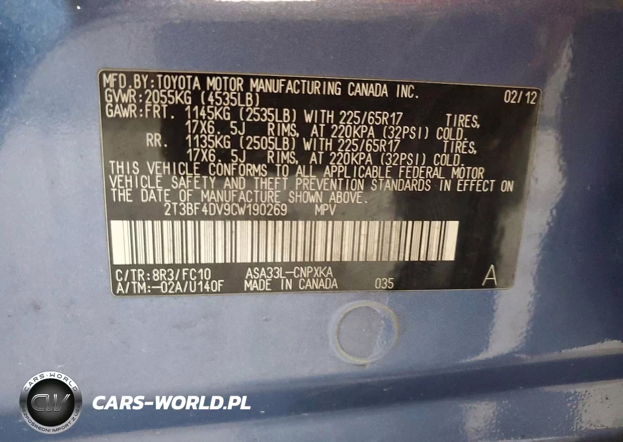 2012 Toyota Rav4 Base VIN:2T3BF4DV9CW190269 - 13