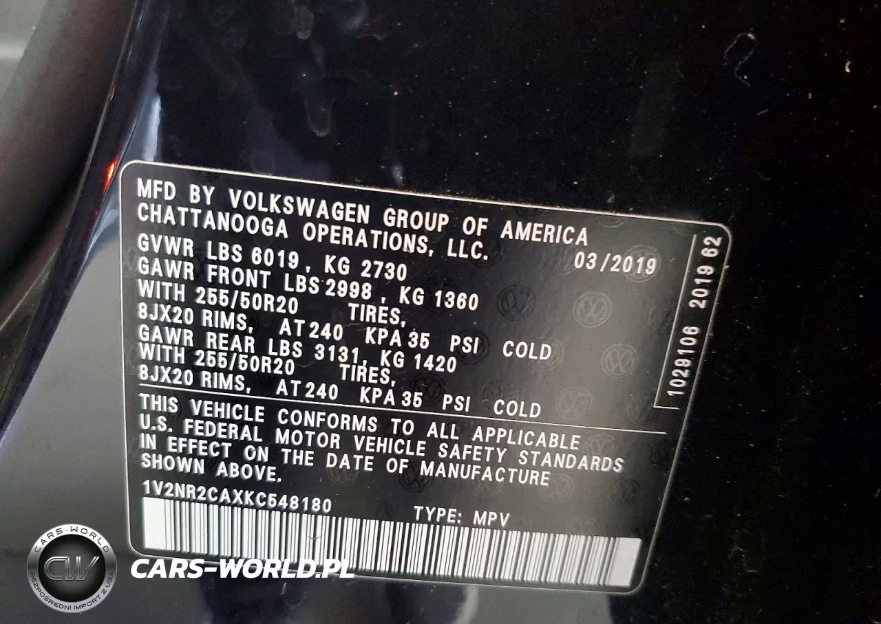 2019 Volkswagen Atlas Sel Premium VIN:1V2NR2CAXKC548180 - 13