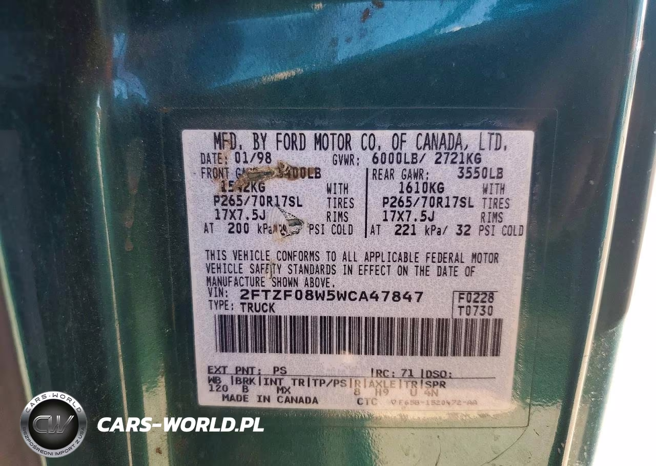 1998 Ford F150 VIN:2FTZF08W5WCA47847 - 12