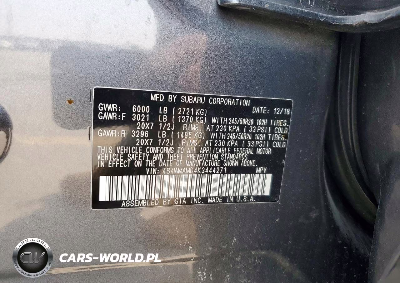 2019 Subaru Ascent Limited VIN:4S4WMAMD4K3444271 - 13