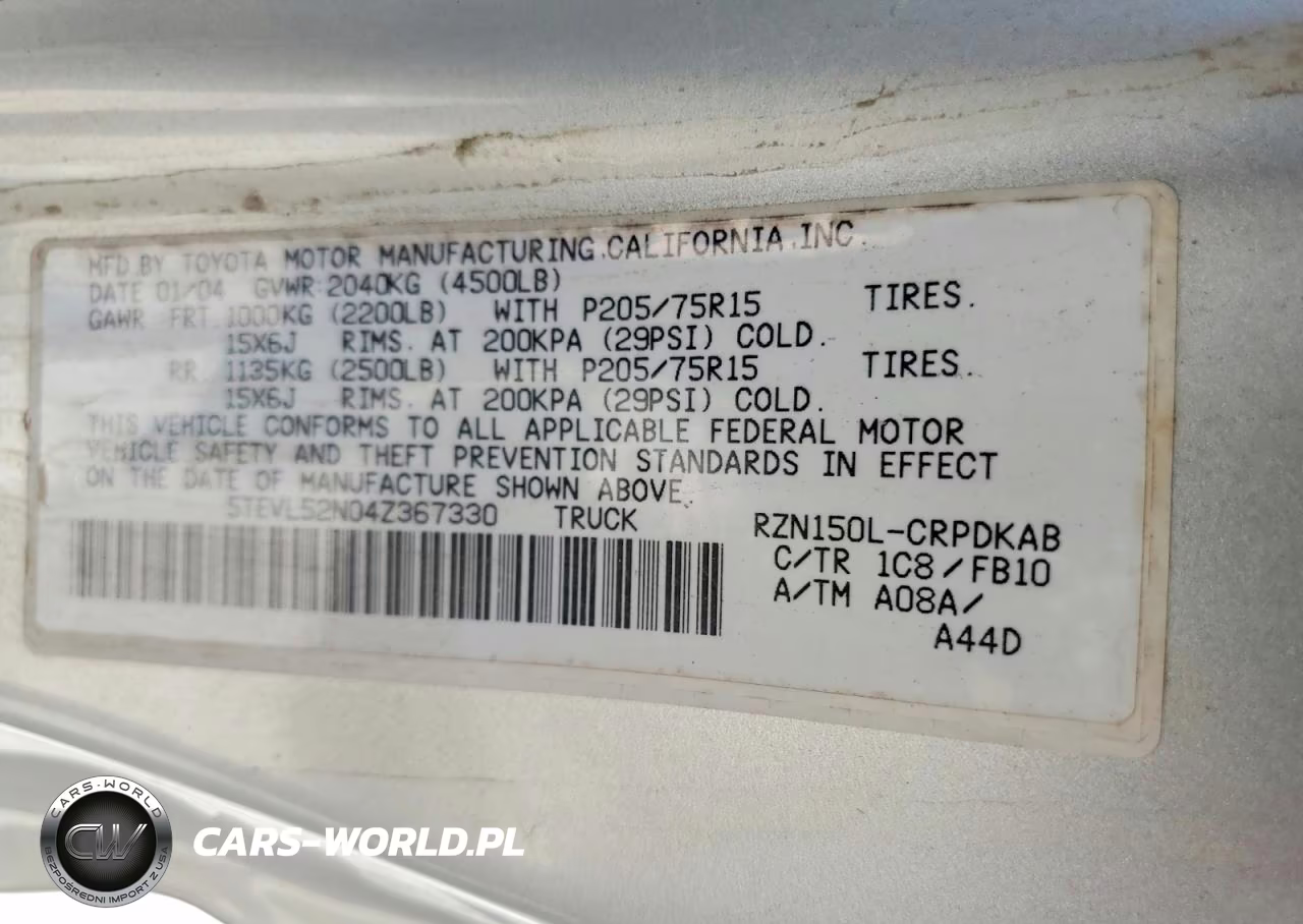 2004 Toyota Tacoma Base VIN:5TEVL52N04Z367330 - 12