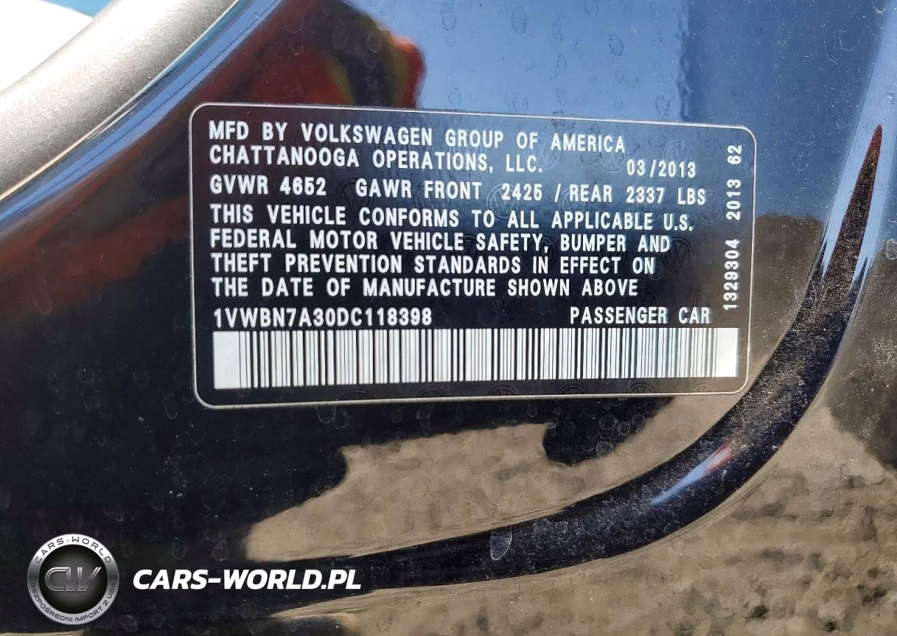 2013 Volkswagen Passat Se VIN:1VWBN7A30DC118398 - 12