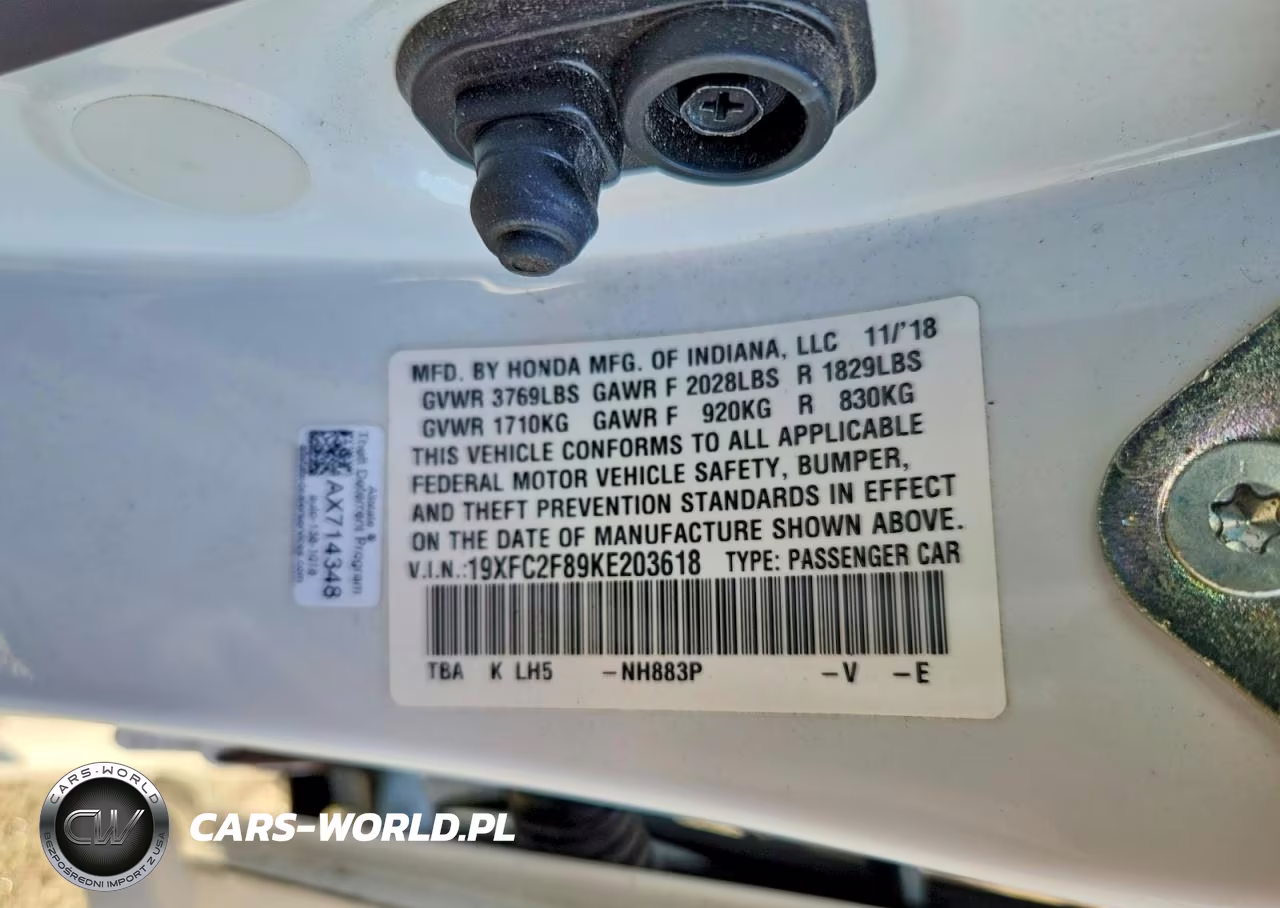 2019 Honda Civic Sport VIN:19XFC2F89KE203618 - 13