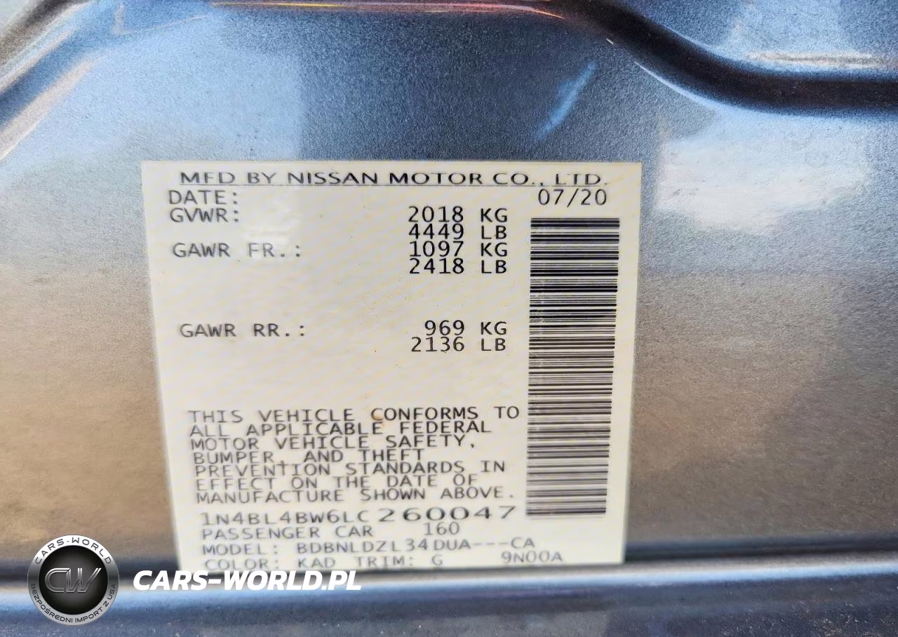 2020 Nissan Altima S VIN:1N4BL4BW6LC260047 - 12
