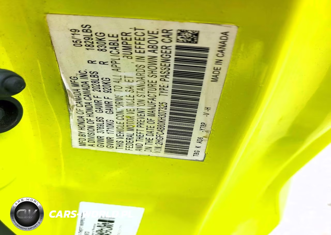 2019 Honda Civic Sport VIN:2HGFC4B80KH307325 - 12
