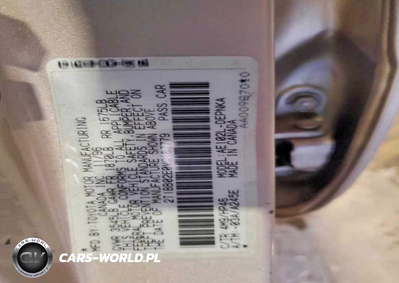 1997 Toyota Corolla Dx VIN:2T1BB02E0VC187779 - 12