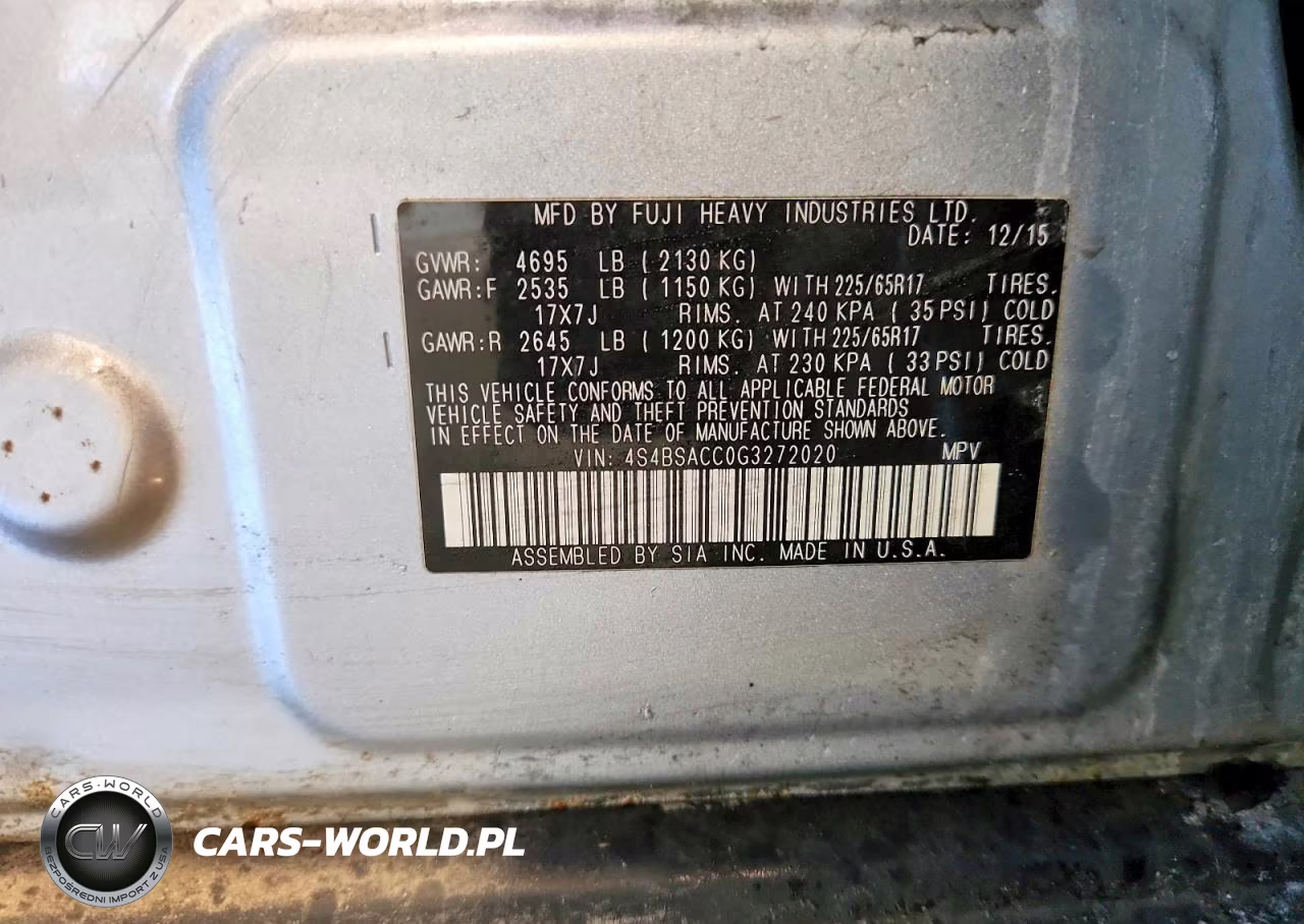 2016 Subaru Outback 2.5I Premium VIN:4S4BSACC0G3272020 - 14