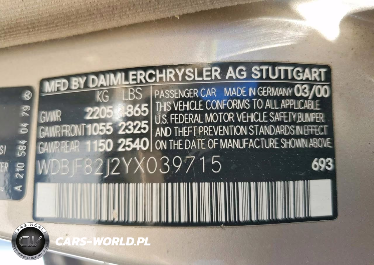 2000 Mercedes-Benz E 320 4Matic VIN:WDBJF82J2YX039715 - 12