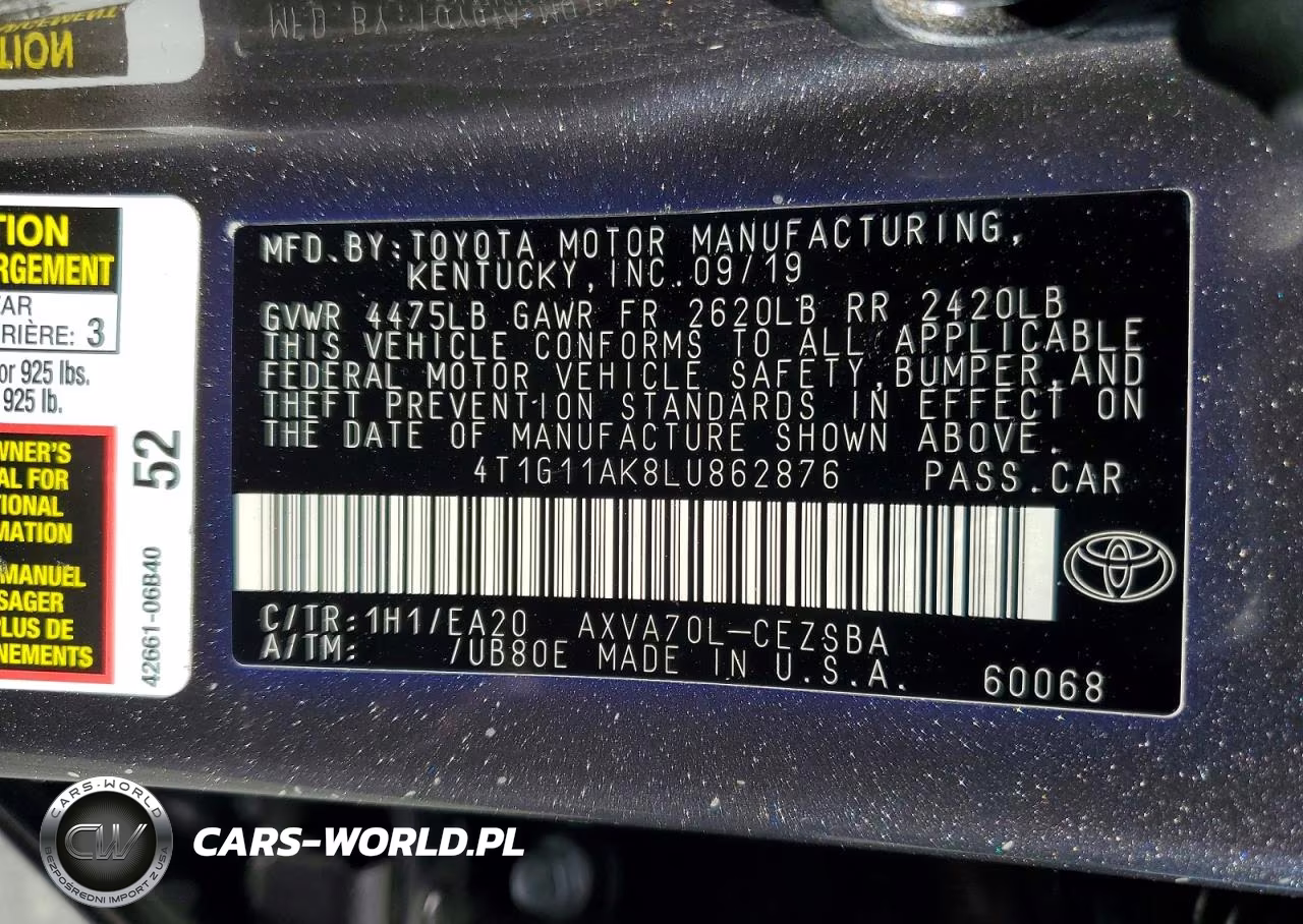 2020 Toyota Camry Se VIN:4T1G11AK8LU862876 - 13
