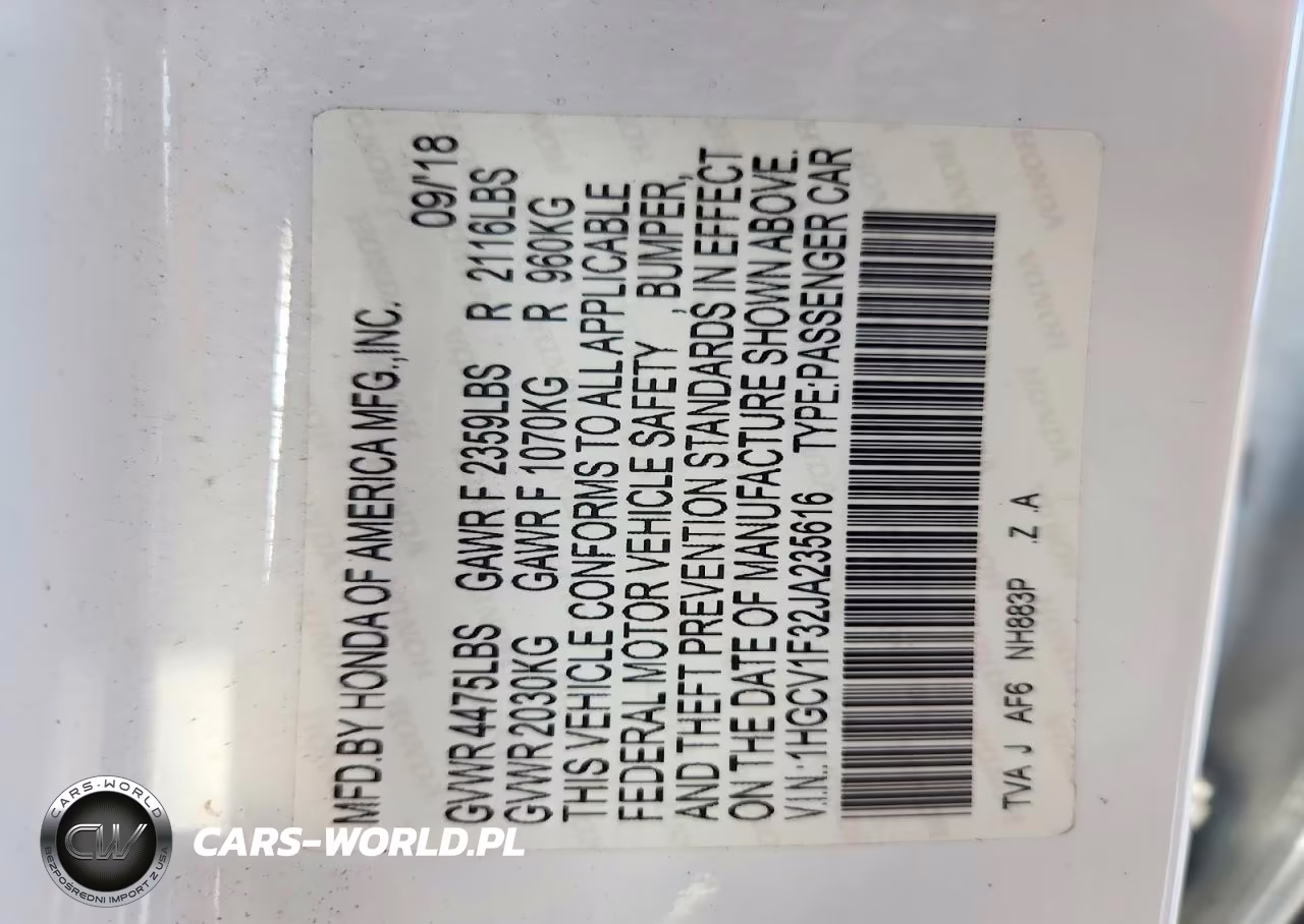 2018 Honda Accord Sport VIN:1HGCV1F32JA235616 - 13