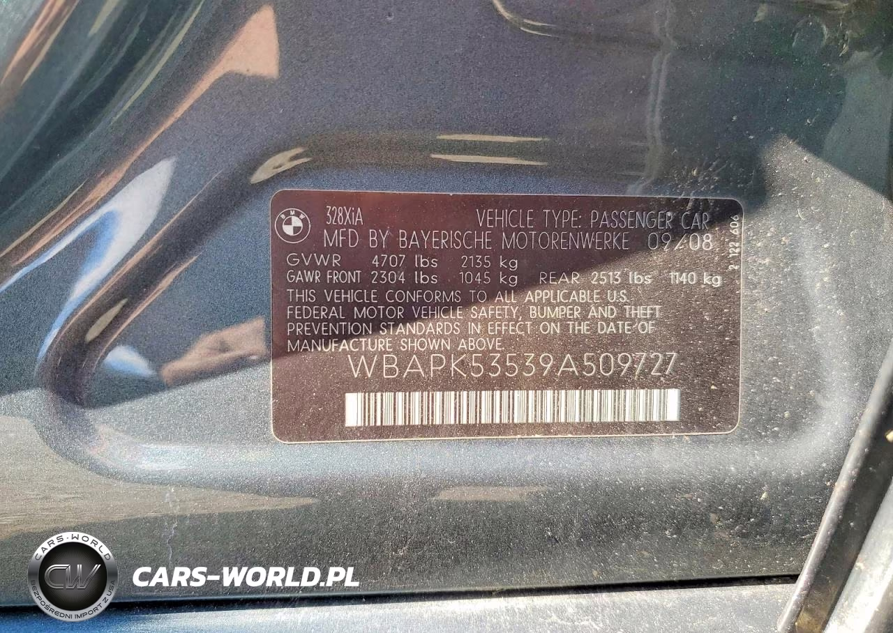 2009 BMW 328 Xi Sulev VIN:WBAPK53539A509727 - 12