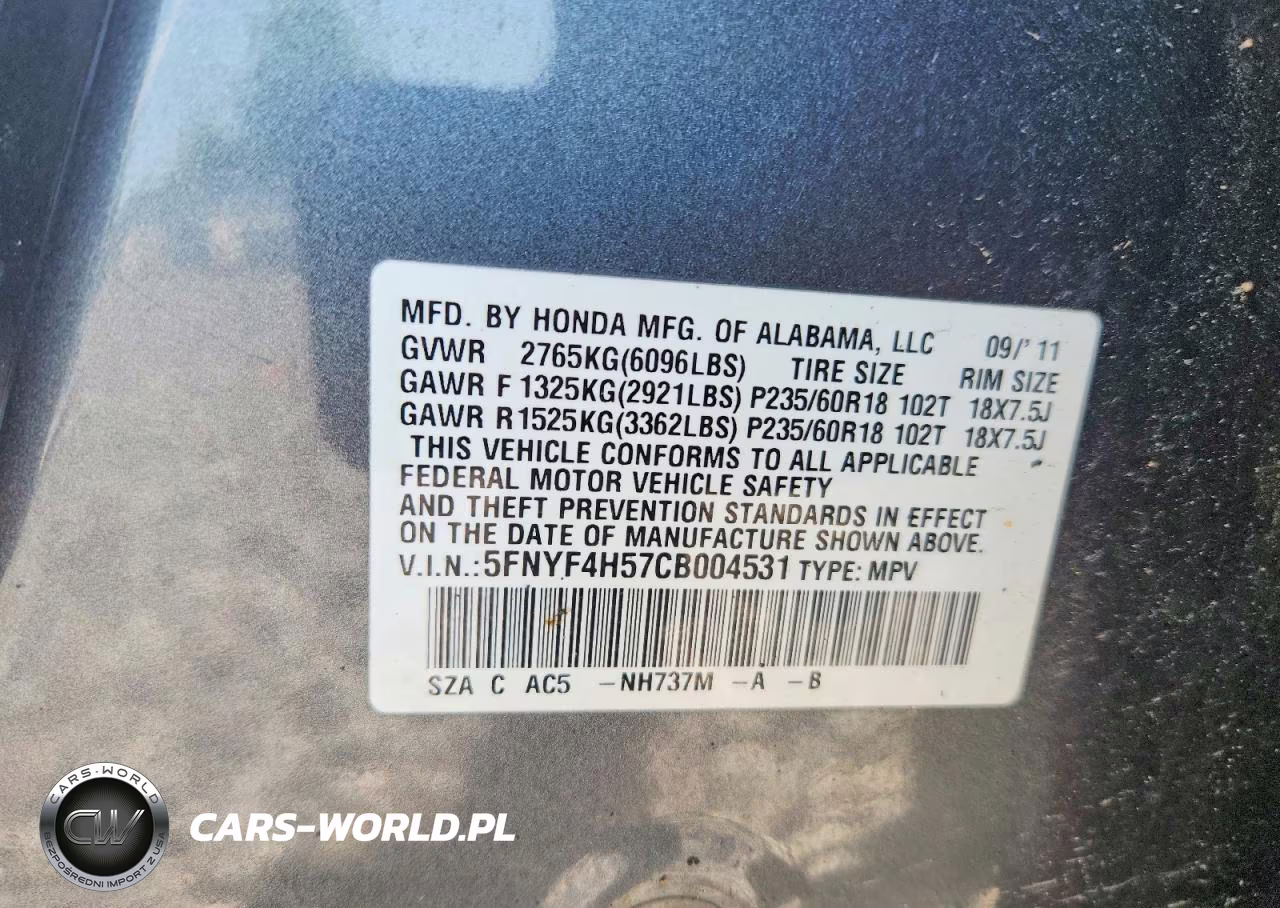 2012 Honda Pilot Exl VIN:5FNYF4H57CB004531 - 13