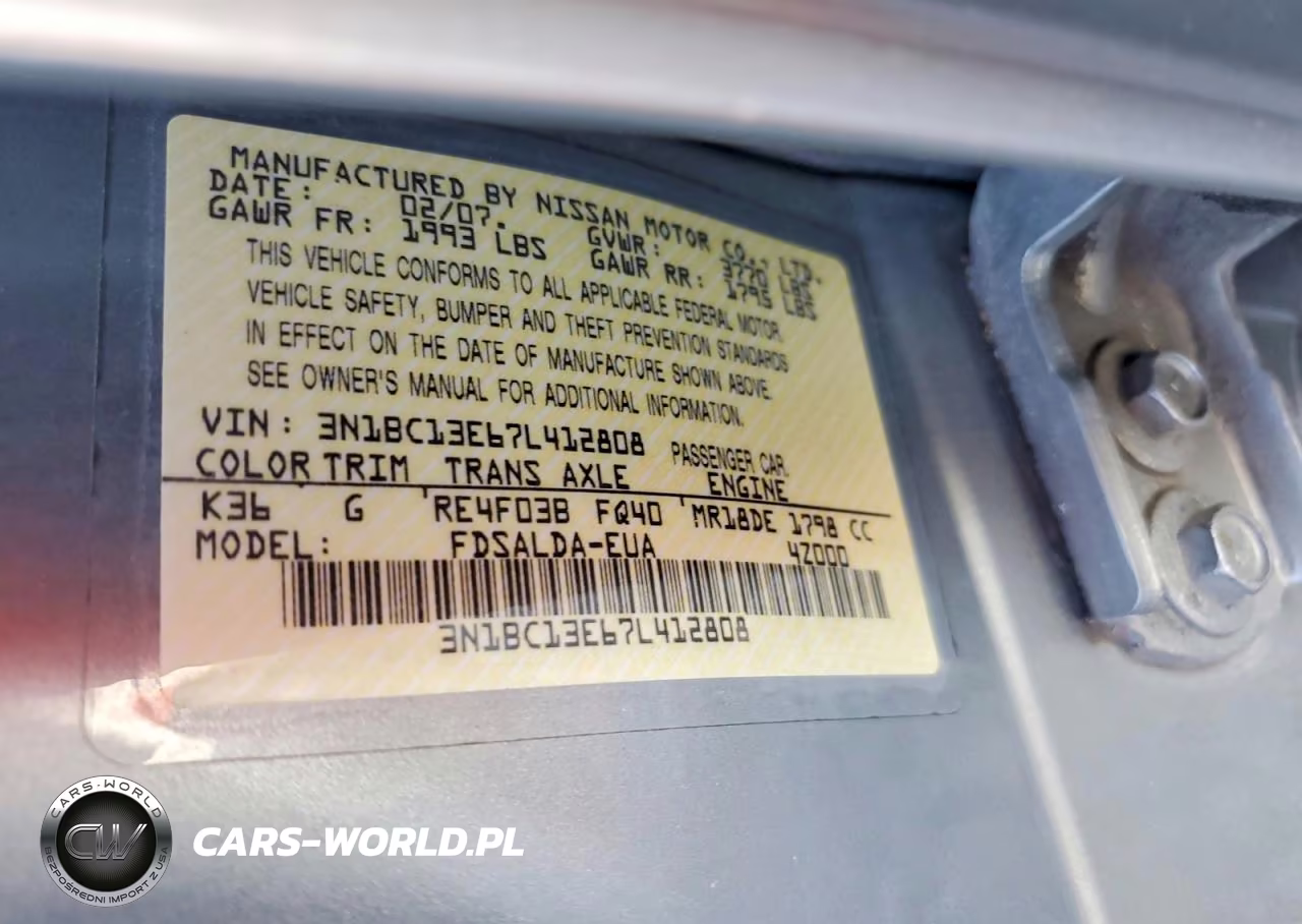 2007 Nissan Versa 1.8 S VIN:3N1BC13E67L412808 - 12