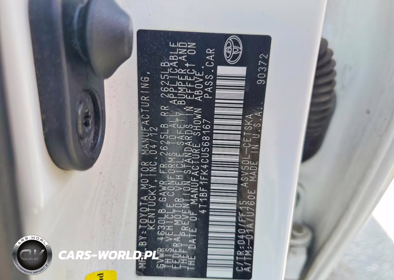 2012 Toyota Camry Base VIN:4T1BF1FK4CU568167 - 13