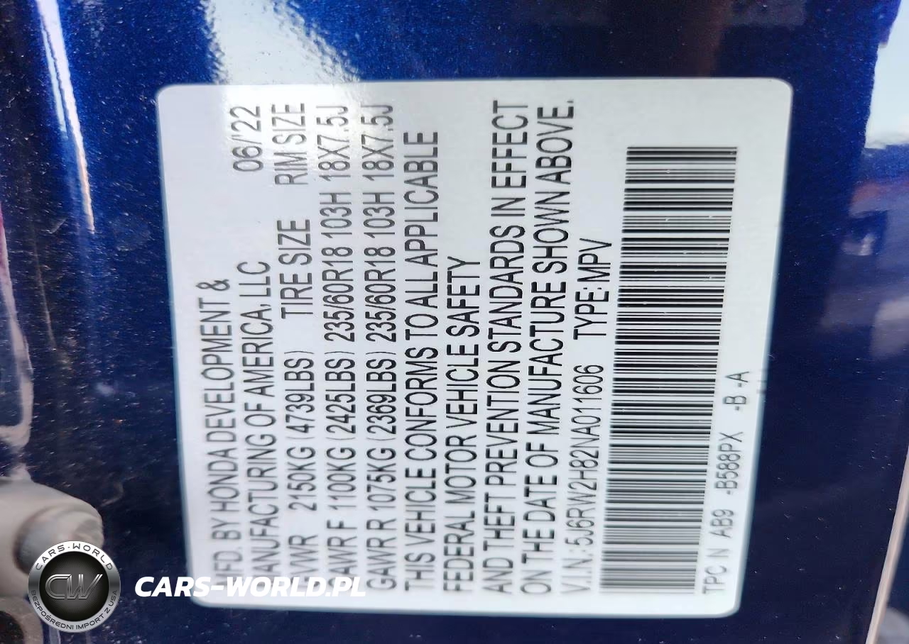 2022 Honda Cr-V Exl VIN:5J6RW2H82NA011606 - 13