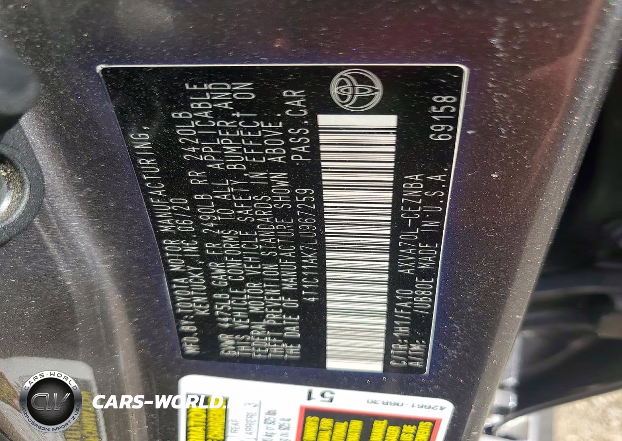 2020 Toyota Camry Le VIN:4T1C11AK7LU967259 - 12